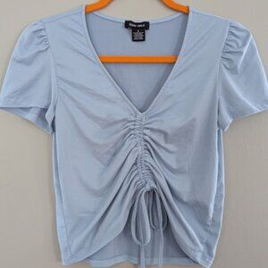 SOHO GIRLS Light Blue Ruched Drawstring Short Sleeve Crop Top Size Medium